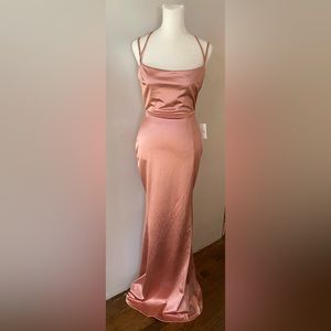 satin formal dress criss cross ruched back